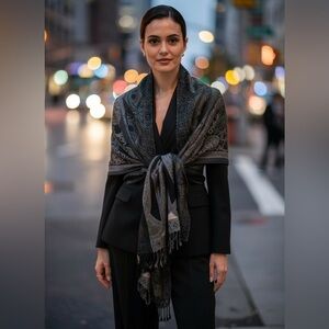 Collection Eighteen black white silver scarf wrap tassels rayon paisley fringe